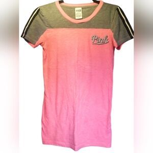 PINK Victoria's Secret Pink and Gray Short Sleeve Colorblock Tee
